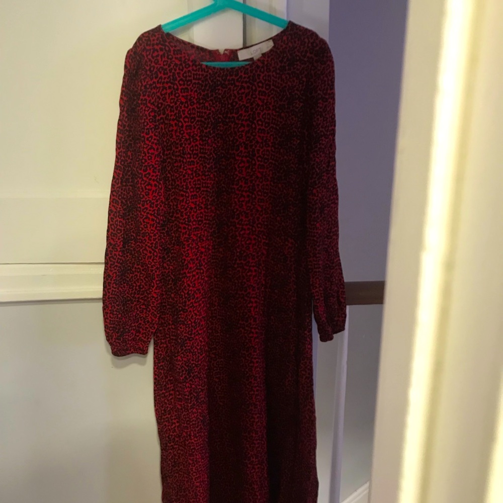Loft Animal Print Slit Midi Dress Tango Red